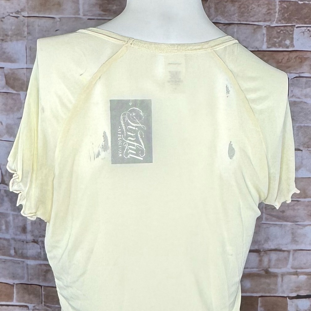 Sinful By Affliction Sheer Short Sleeve T-Shirt - Yellow - XS / L - NWT - Picture 6 of 8